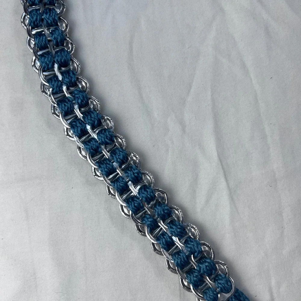 Handmade Soda Tab Chain Belt Blue Woven Upcycled Pop Tab Y2K Festival Accessory